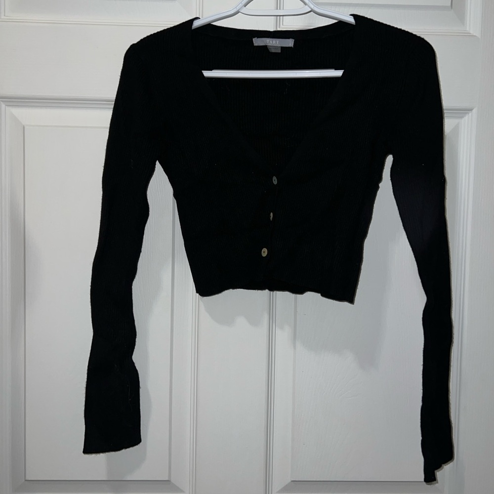 TART Black Ribbed Cropped Cardigan